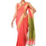 Oange Linen Saree with Golden Border