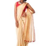 Linen Saree in Cream with Red Border