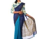 Linen Saree in Navy Blue