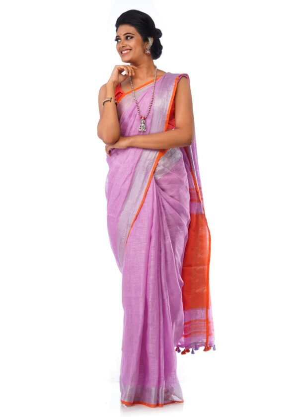 Light Magenta Saree with Silver and Orange Border