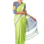 Light Green Linen Saree with Silver Border